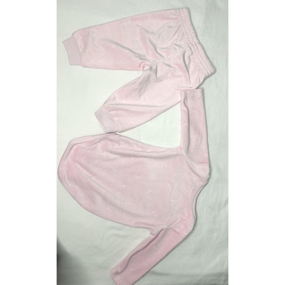 Nike Baby Bodysuit Jogger Pants Set Girls 6M Pink Velour Swoosh Logo 2 Piece - Picture 8 of 14